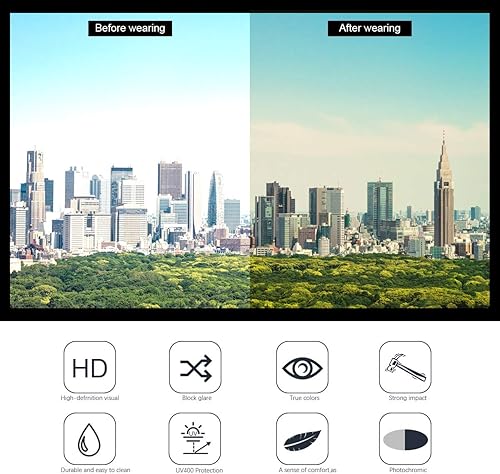 Miniatura 8 de MIRYEA Gafas de sol deportivas polarizadas fotocromáticas UV400 para hombre, gafas de conducción diurna y nocturna