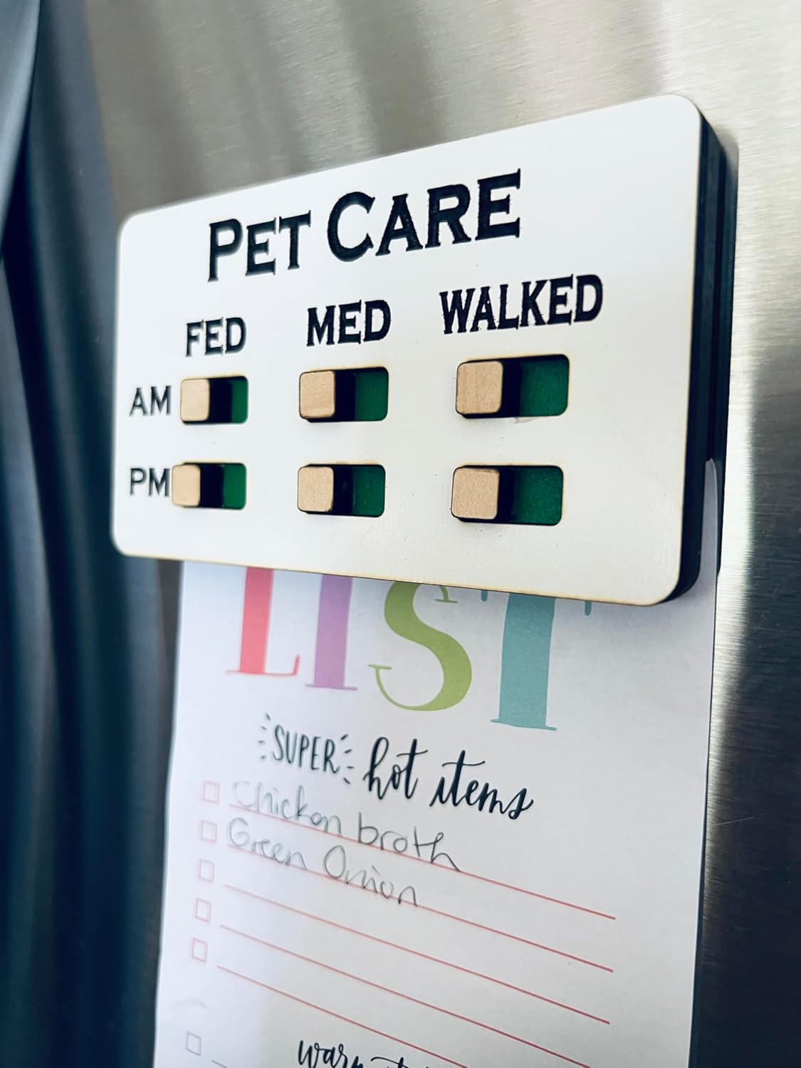 Pet Activities Reminder, Dog Fed Sign Tracker -Daily Am/Pm Chart Slider Sign for Pet Fed, Medication and Walk Reminder, Easy to Use On Fridge Or Wall with Adhesive and Magnet,Pet Supplies