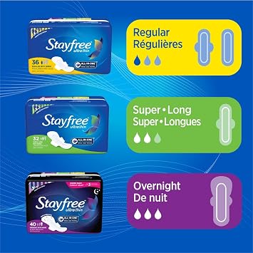 Stayfree Ultra Thin Overnight Pads with Wings, For Women, Reliable Protection and Absorbency of Feminine Moisture, Leaks and Periods, 28 count