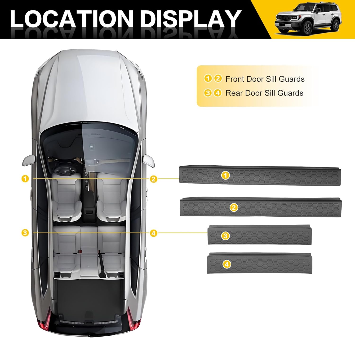 Door Sill Guards for 2024 2025 Toyota Land Cruiser Prado 250 J250 LC250 Accessories, Door Sill Protector Kit Soft TPE Entry Guard Cover for 24 25 Land Cruiser Prado 4Pcs Set