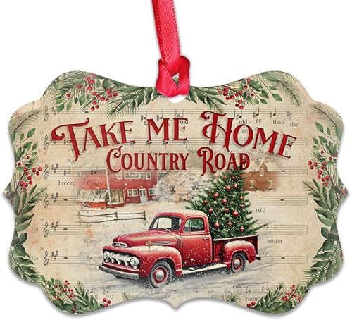 Adornos de Navidad 2022, decoraciones de árbol de Navidad, adorno de aluminio para camión rojo Take Me Home Country Road - Los mejores regalos para
