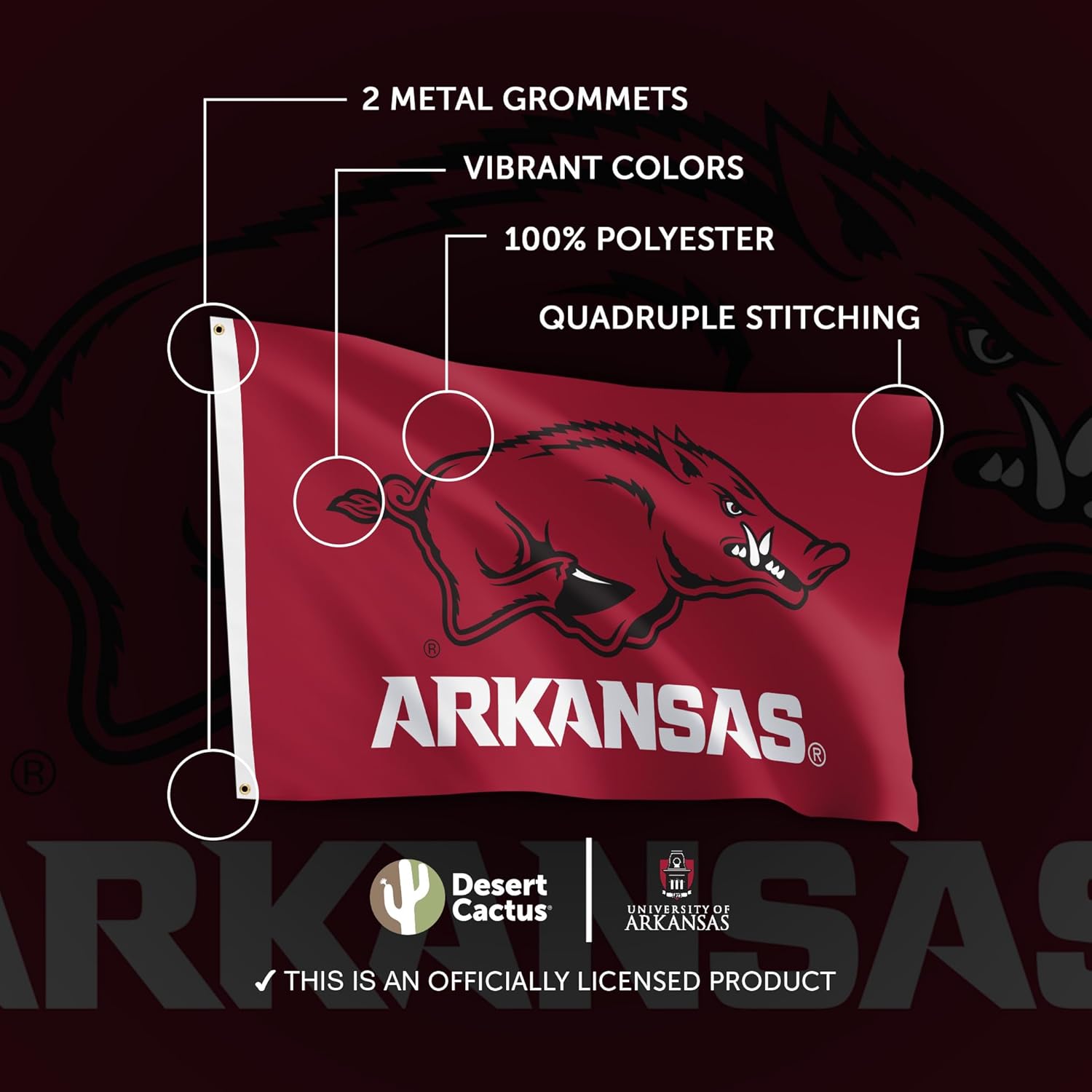 Desert Cactus University of Arkansas UA Flag - 3 x 5 Feet Razorbacks Banner, Indoor/Outdoor Durable Fabric, 100% Polyester Design (Style A) - Image 4