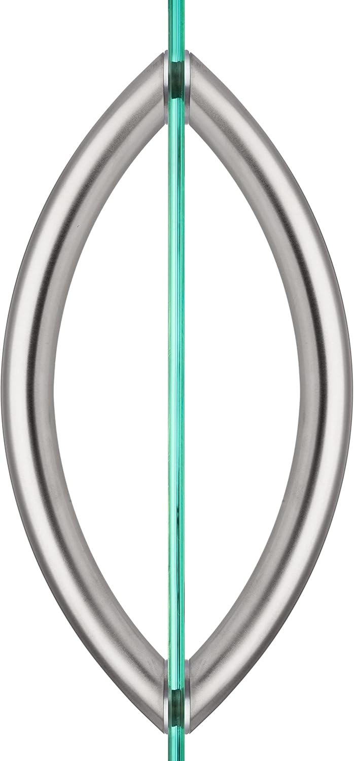 Rockwell Security Mont Hard Back to Back Crescent Handle Pull 8 Inch Brushed Nickel Finish for Commercial or Residential Frameless Heavy Glass Shower Doors