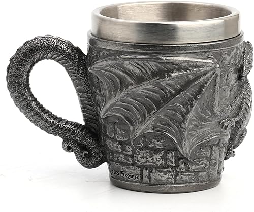 Miniatura 4 de Veronese Design Taza de café de acero inoxidable con diseño de dragón de castillo de 2 onzas, escultura de resina