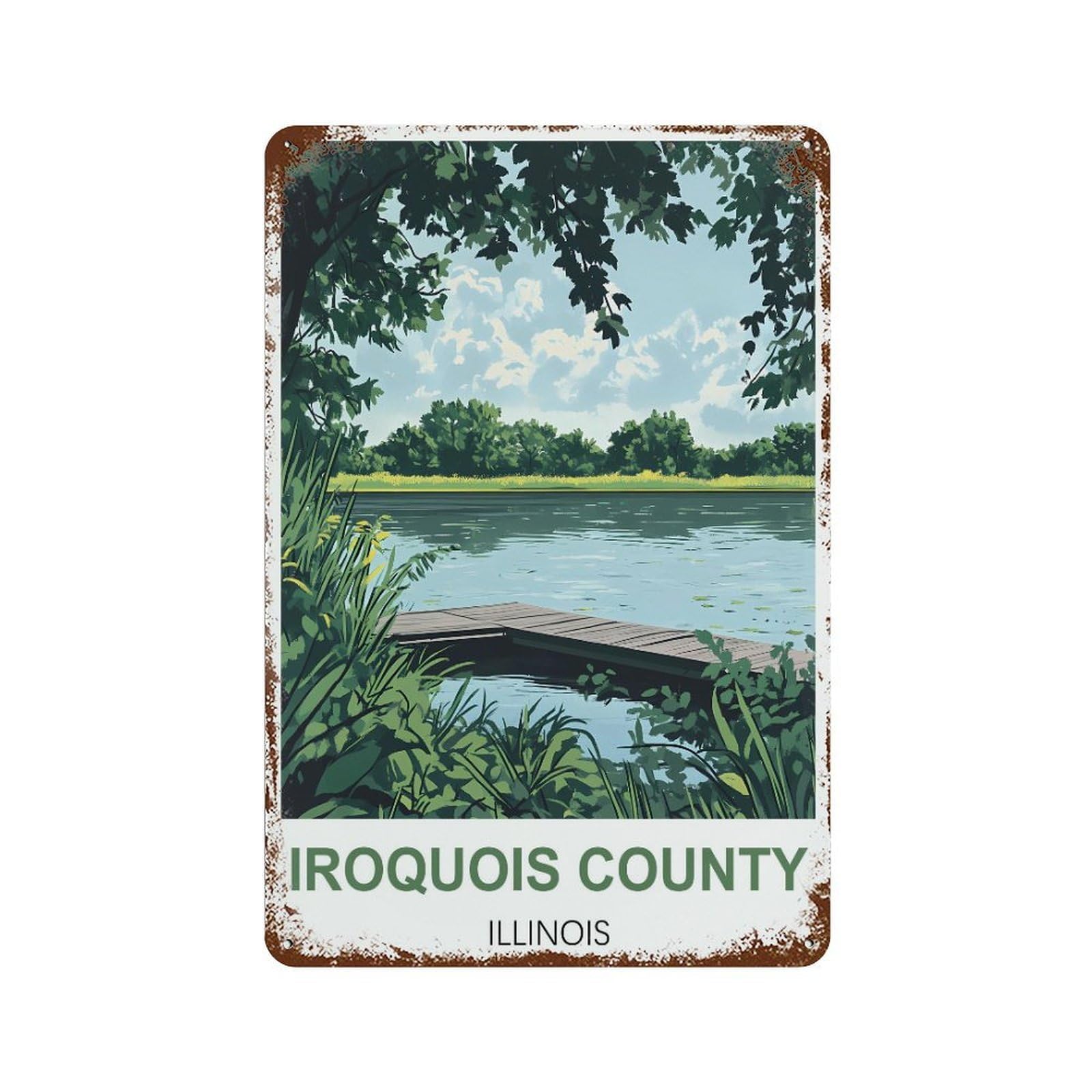 Iroquois County Illinois Retro Design Tin Paintings Vintage Tin Sign 08x12inch(20x30cm) Wall Art for Home Office Bedroom Living Room Cafes Wall Decor