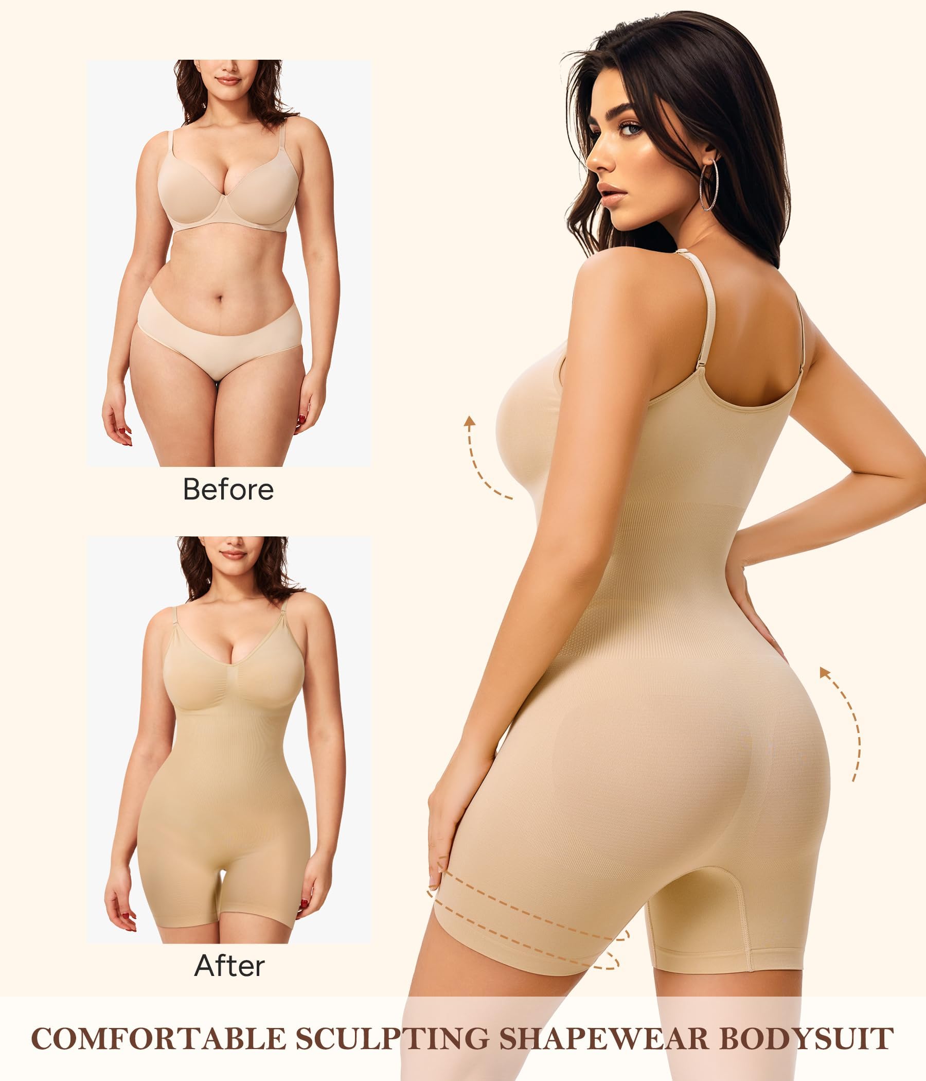 Junlan Body Gainant Femme Ventre Plat Gaine Amincissante Sculptant Minceur Shapewear Bodysuit Invisible