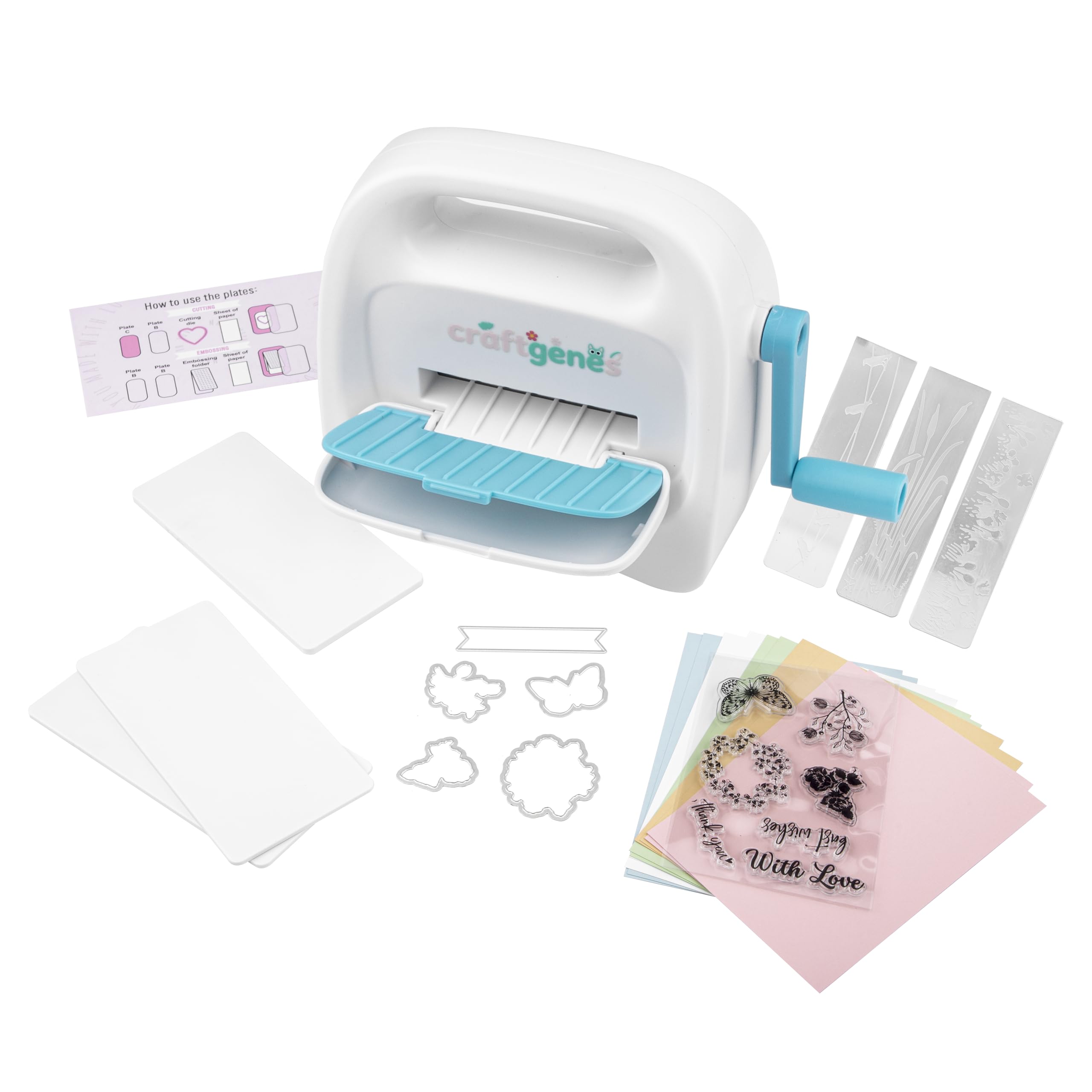 CraftGenes Mini Macchina per Taglio e Goffratura con Kit di Avvio, Apertura di Alimentazione da 8,5 cm (3,3 pollici) per Carta da 7,6 cm, Include 24 Accessori per Artigianato Fai da Te, Creazione di