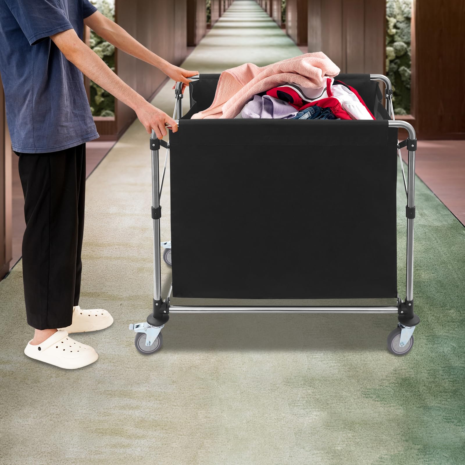 Carrello per la biancheria, con ruote, pieghevole, per la biancheria, per la casa, hotel, 90 x 60 x 88 cm