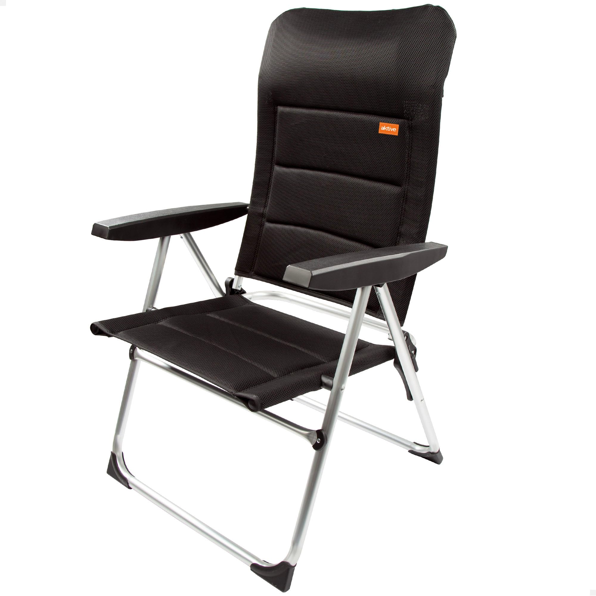 AKTIVE Sedia pieghevole imbottita di alta qualità, Nero, Per terrazza, balcone, patio o giardino, Misure 49x59x105 cm, Materiale alluminio e 100% poliestere, Antiribaltamento