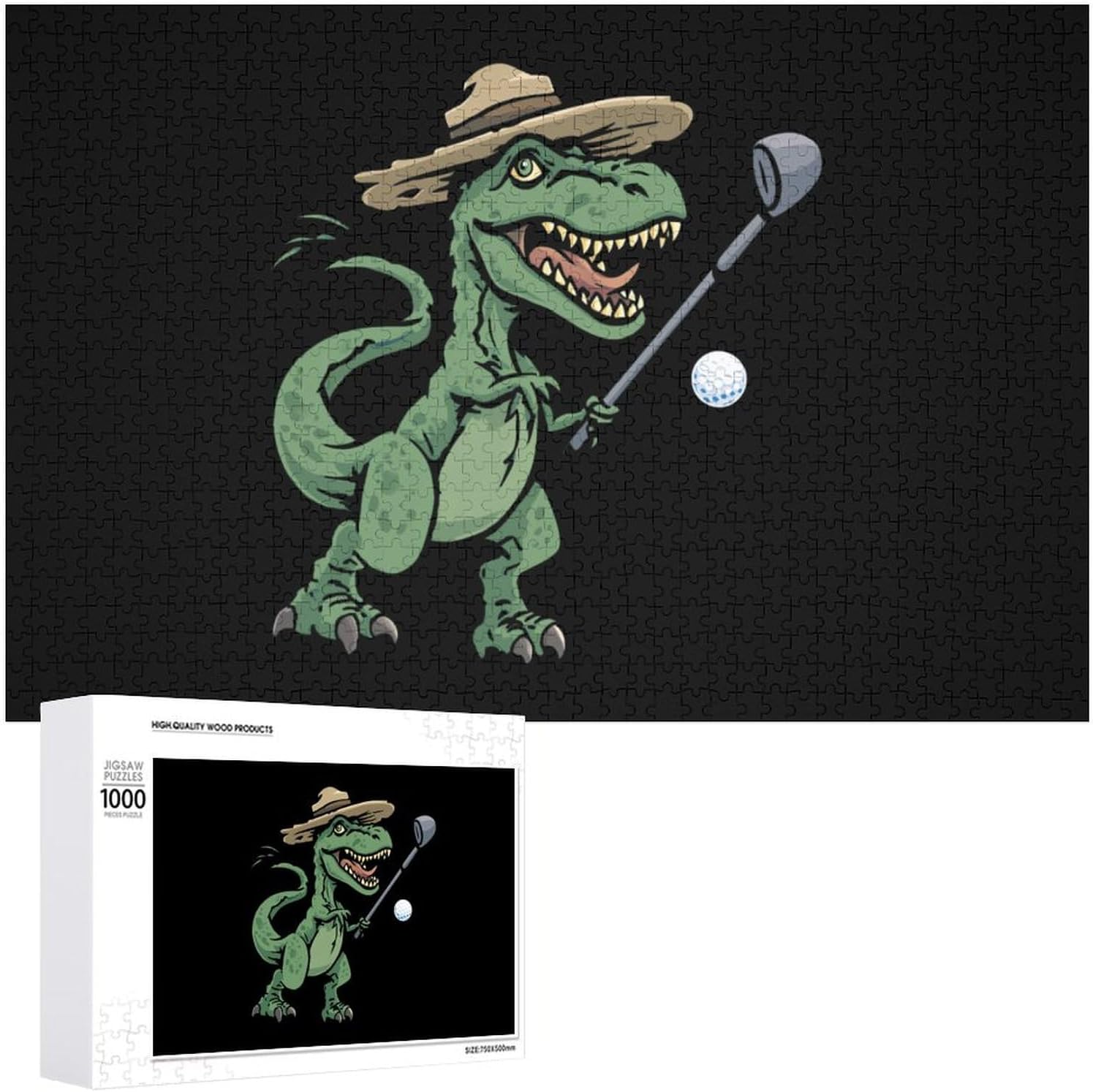 Funny Dinosaur Golfing Puzzles for Adults 1000 PCS Wooden Jigsaw Puzzle Wall Decor Christmas