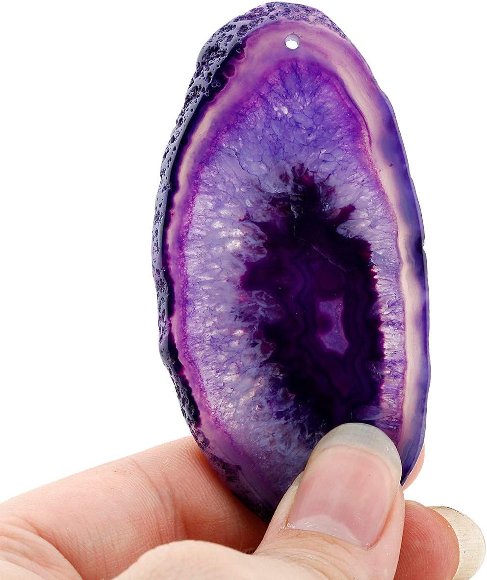 KYEYGWO Top Drilled Irregular Agate Quartz Slice Pendant Jewelry Charms for Jewelry Making Pack of 10, Purple - Image 3
