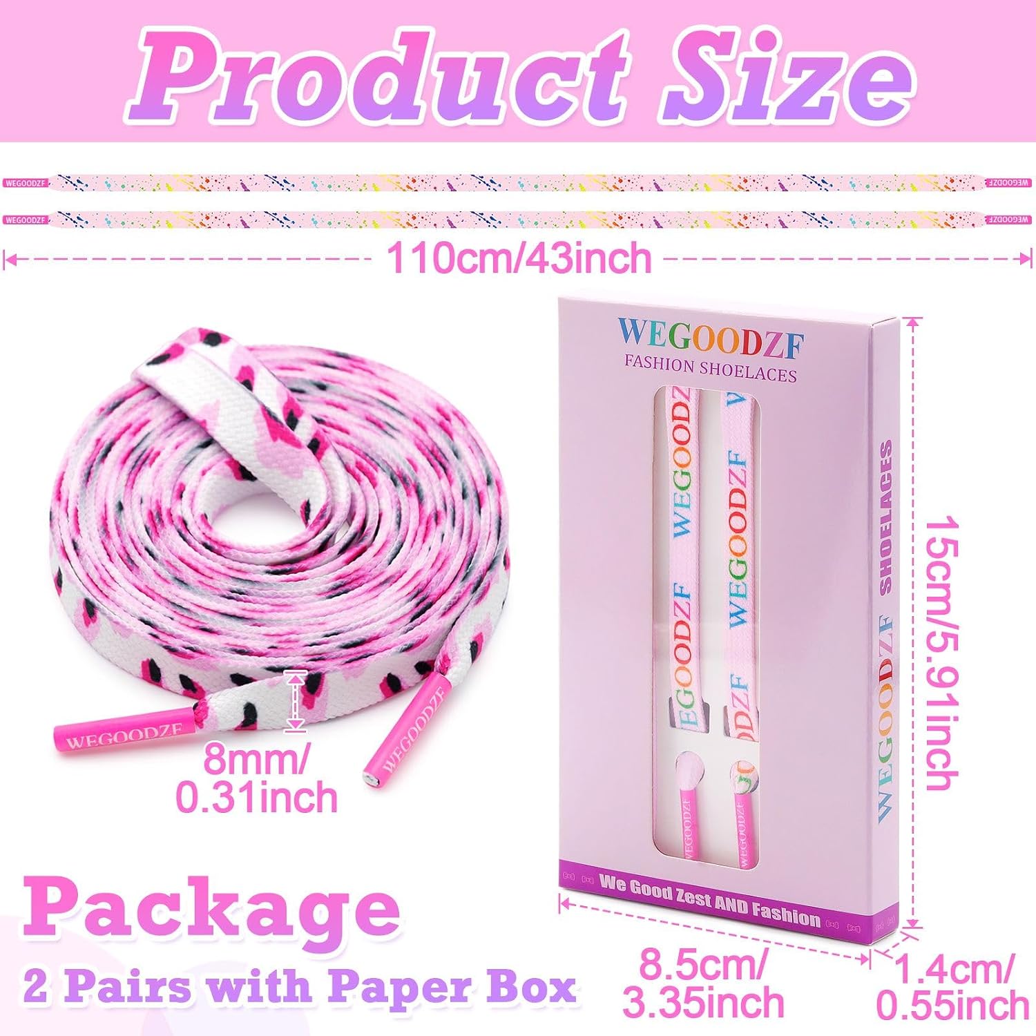 Pattern Print Shoe Laces: 2 Pairs 8MM Wide Flat Colorful Shoelaces image 2