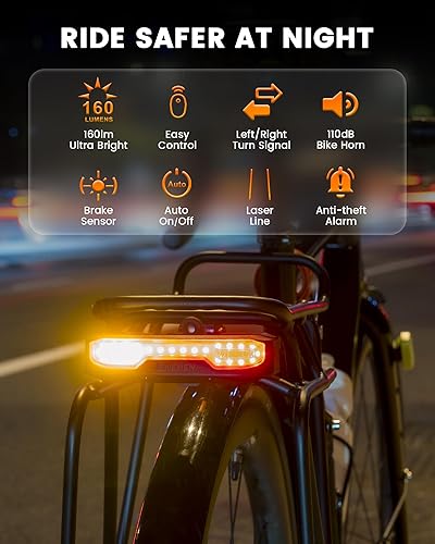 Miniatura 2 de RAVEMEN NT101 Luz trasera para bicicleta con señales de giro 160lm Luz trasera de bicicleta con alarma de bocina de bicicleta para tijas de