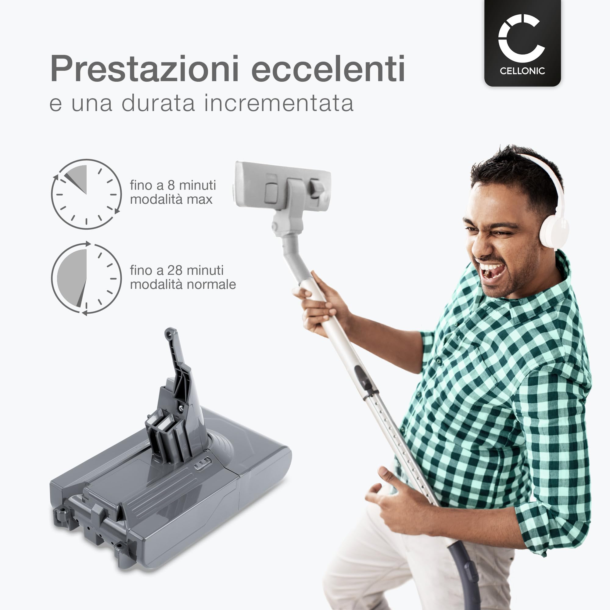 CELLONIC, Batteria per Aspirapolvere compatibile con Dyson V8 Absolute, 215681, VE6 Type B (21.6V, 3000mAh) - Batteria con viti