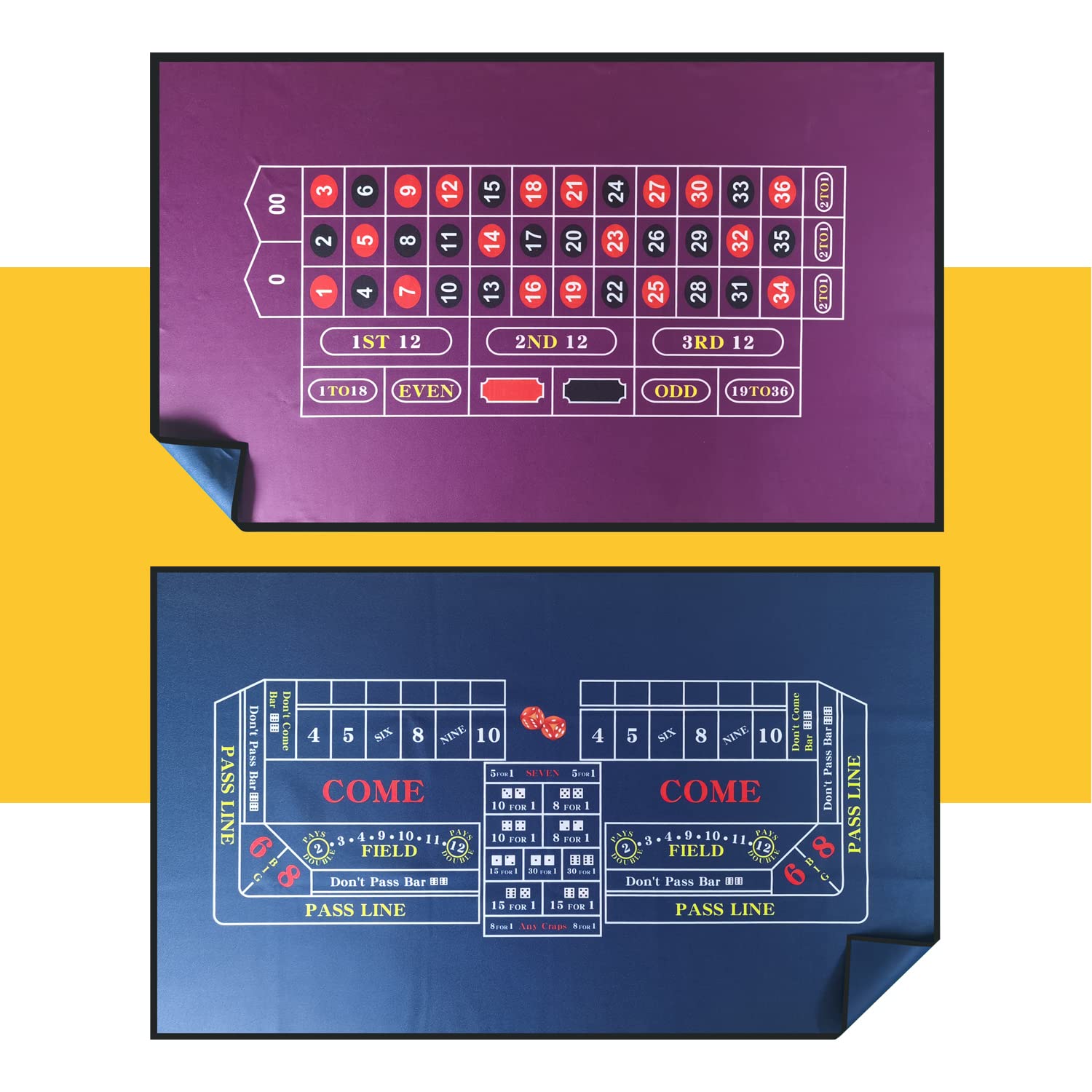 WALIKEN 39x23 Inch Craps, Roulette Casino Tabletop Felt, Flannel Fabric Professional Gambling Thick Heavy Mat (Blue/Purple)