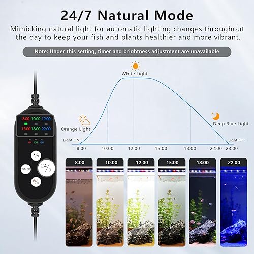 Miniatura 3 de Luz LED de acuario de modo 247  Modo amanecerluz de díaluz de luna y modo de bricolaje, luz de espectro completo para pecera, con temporizador de