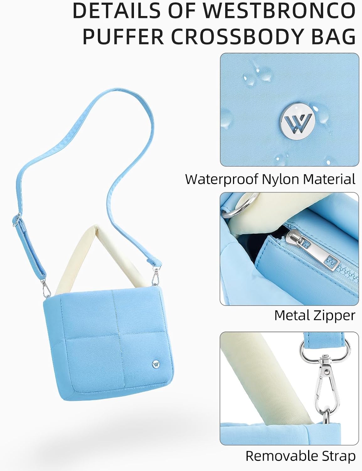 WESTBRONCO Small Puffer Crossbody Bags for Women Mini Tote Bag, Puffy Nylon Shoulder Purse, Womens Quilted Handbags - Image 3