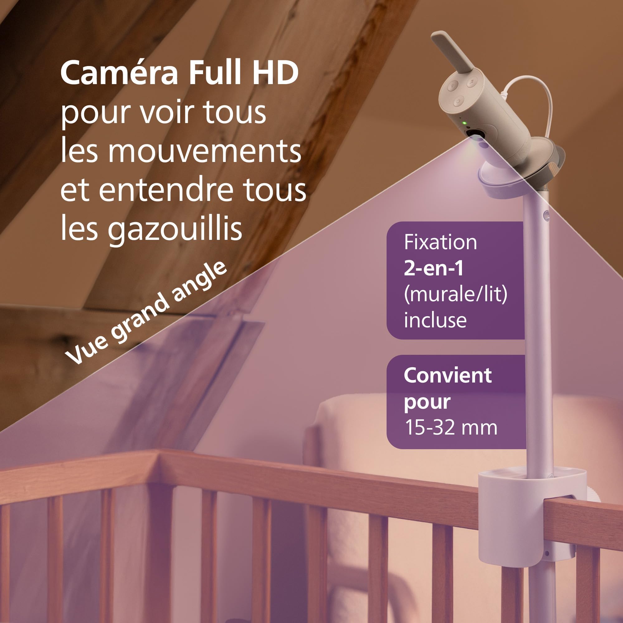 AVENT Philips Babyphone vidéo connecté HD, Moniteur Le Plus avancé à ce Jour, Suivi IA du Sommeil et de la Respiration, Application, Affichage Jour et Nuit Ultra-Clair, SCD973/26