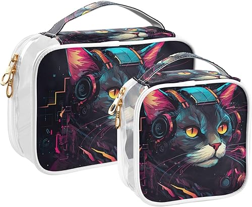 Miniatura 2 de Punk Cat Clear Toiletry Bag for Traveling,2 Pack Makeup Cosmetic Bag with Zipper,Travel Bag for Toiletries,Travel Essentials 21214477