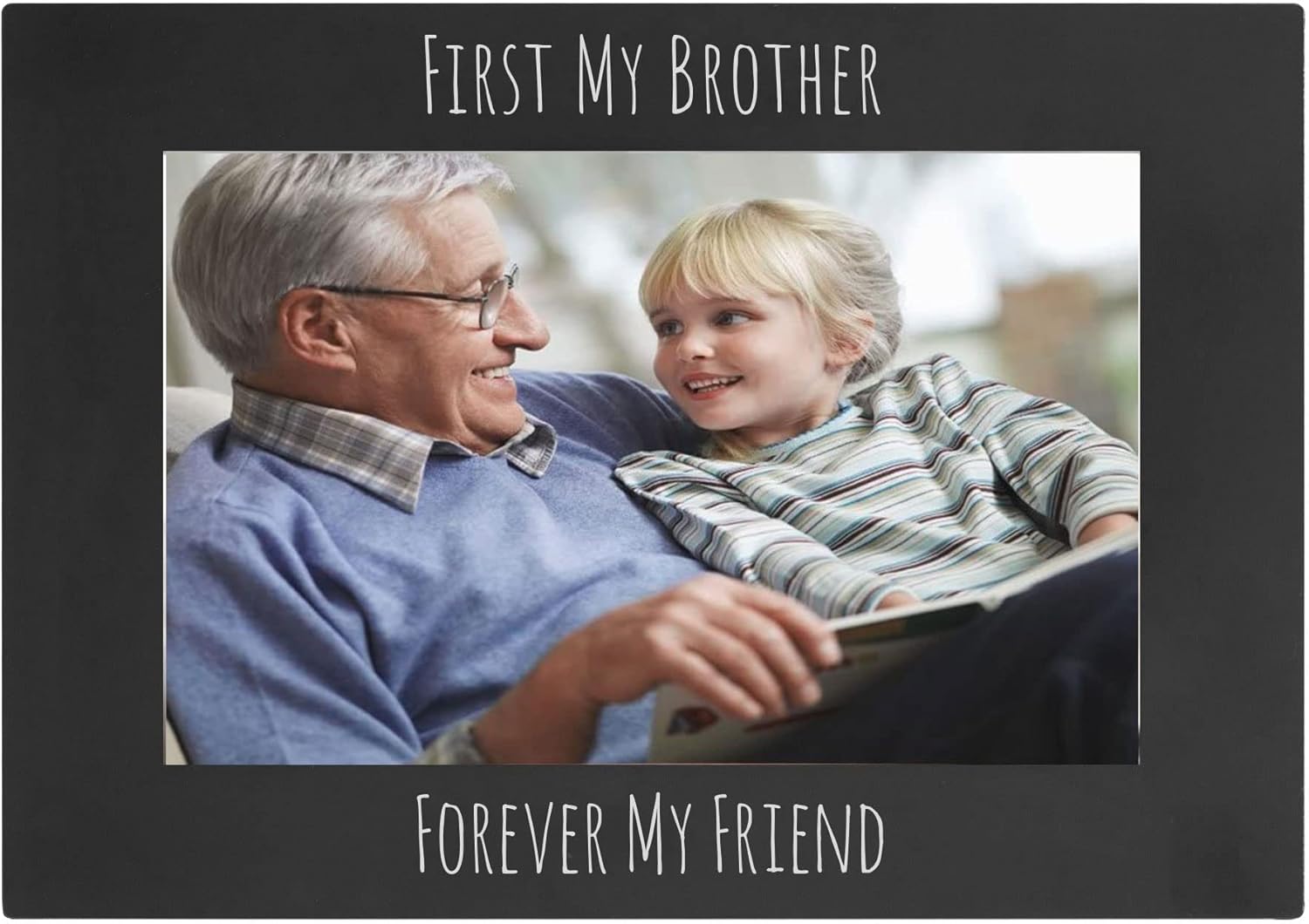 CustomGiftsNow First My Brother Forever My Friend Anodized Aluminum Metal Wall/Tabletop Family Photo Picture Memories Portrait Premium 8x10 Black Frame with Easel, Glass