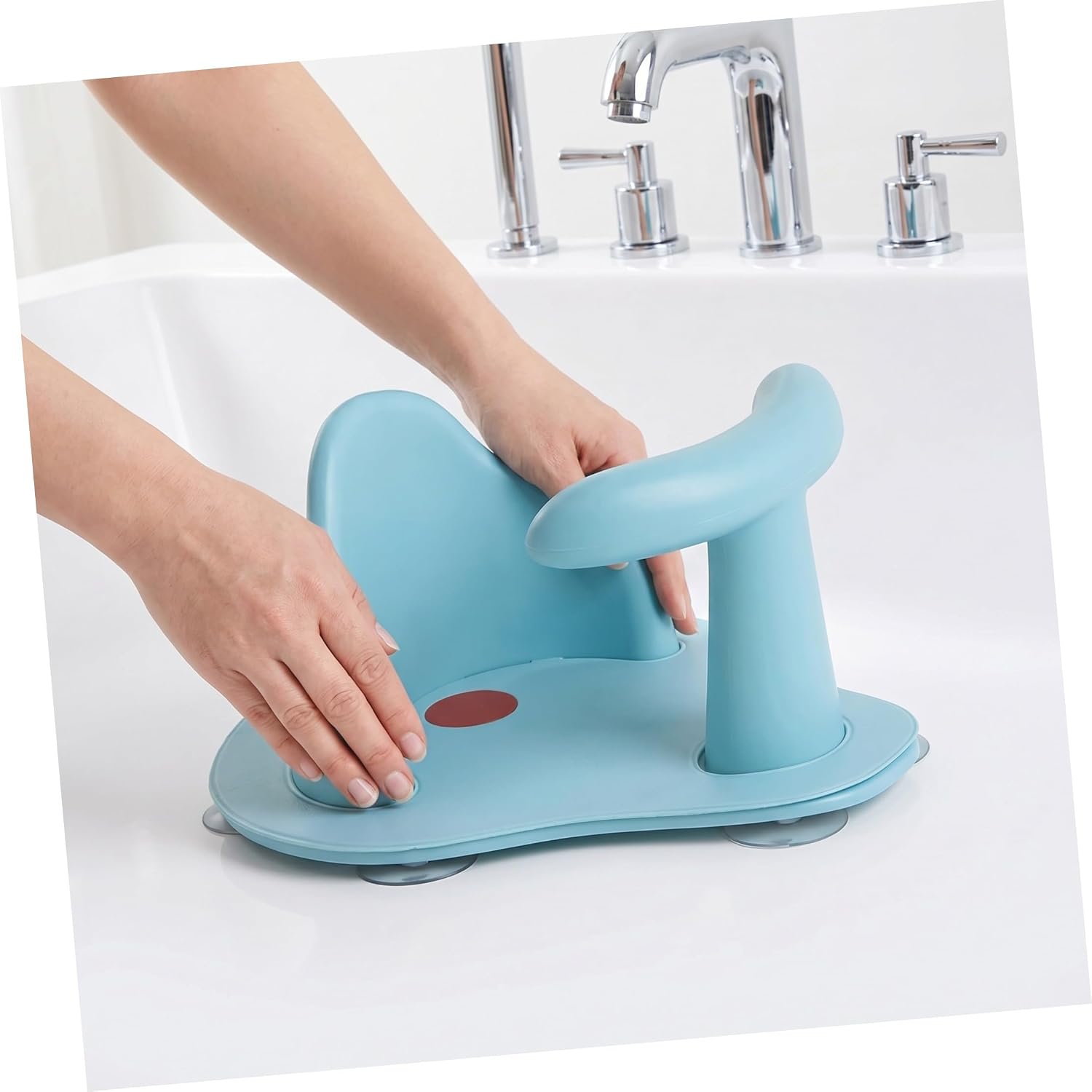ORFOFE Non-Slip Shower Stool with Temperature-Sensitive Cushion Stable Suction Base Bath Seat for Boys and Safe Rounded Corners Blue Bath Chair