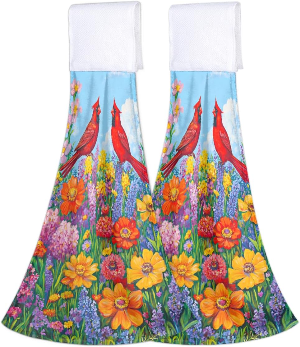 Pardick Hanging Towels 2 Pcs Plaid Sunflower Kitchen Hand Bath Towels Tie Towel Soft Absorbent Dish Cloth Tea Bar Towel for Home Hotel Kitchen Decor,A-13