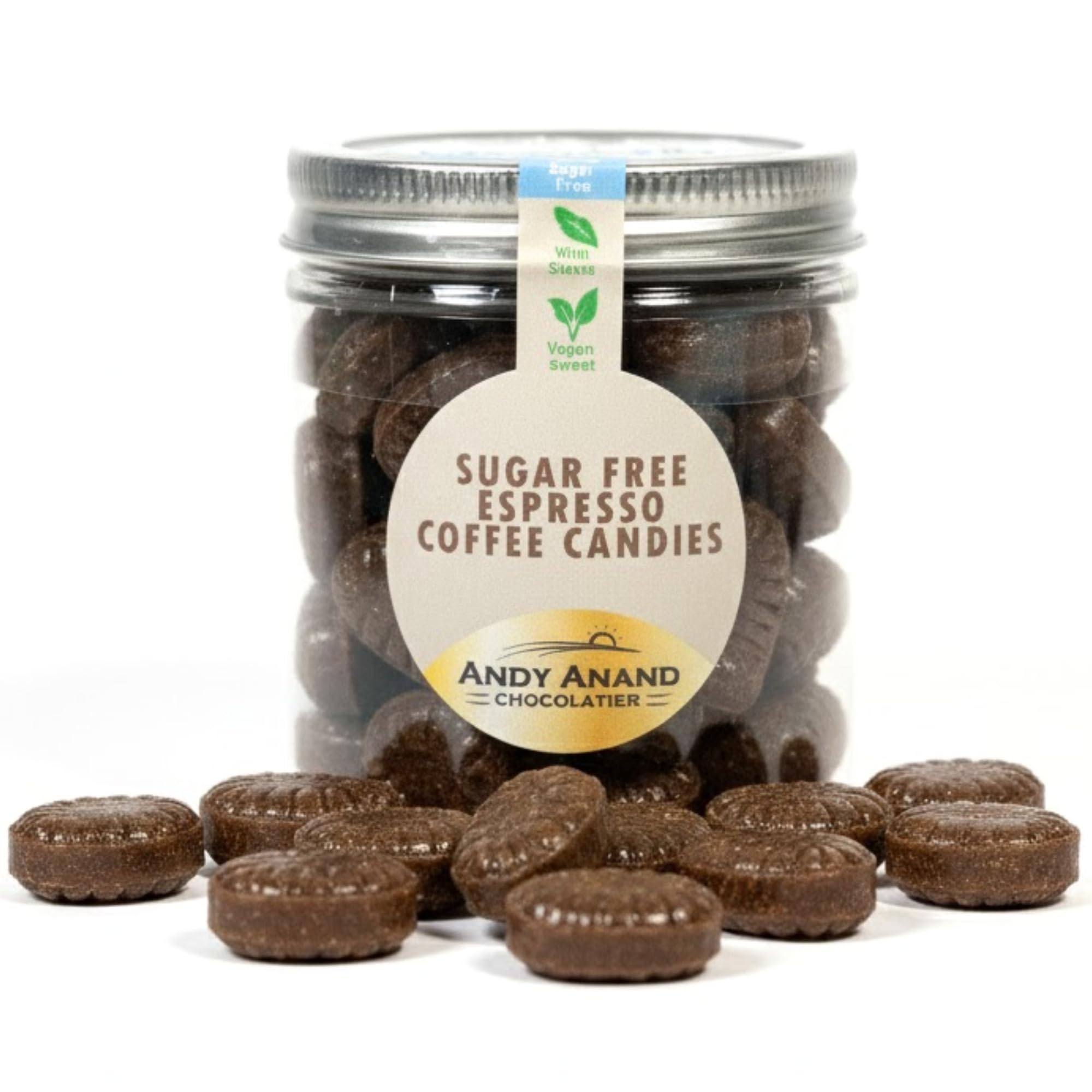 Andy Anand Chocolatier Sugar Free Espresso Coffee Hard Candy - Made in Europe Gluten Free & Diabetic Friendly Coffee Candy, With Real Unique Flavor Hard Candy Individually Wrapped (60 Pcs, 7 Oz)