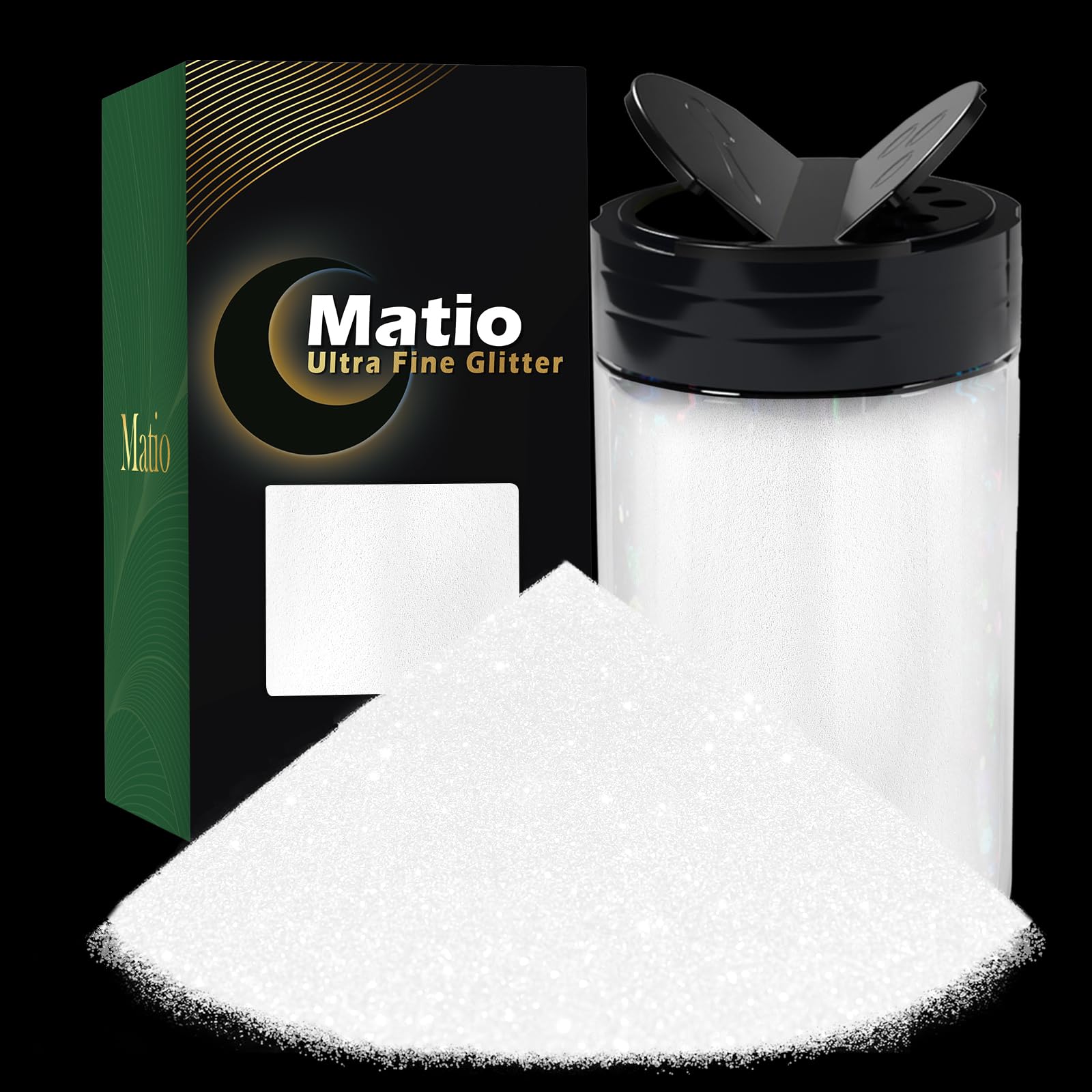 Matio Ultra Fine Glitter Powder, 7.8oz/ 220g Pearl White Craft Resin Glitter, 1/128" Metallic Nail Sequins Flakes for Epoxy Resin Tumbler, Nail Art,