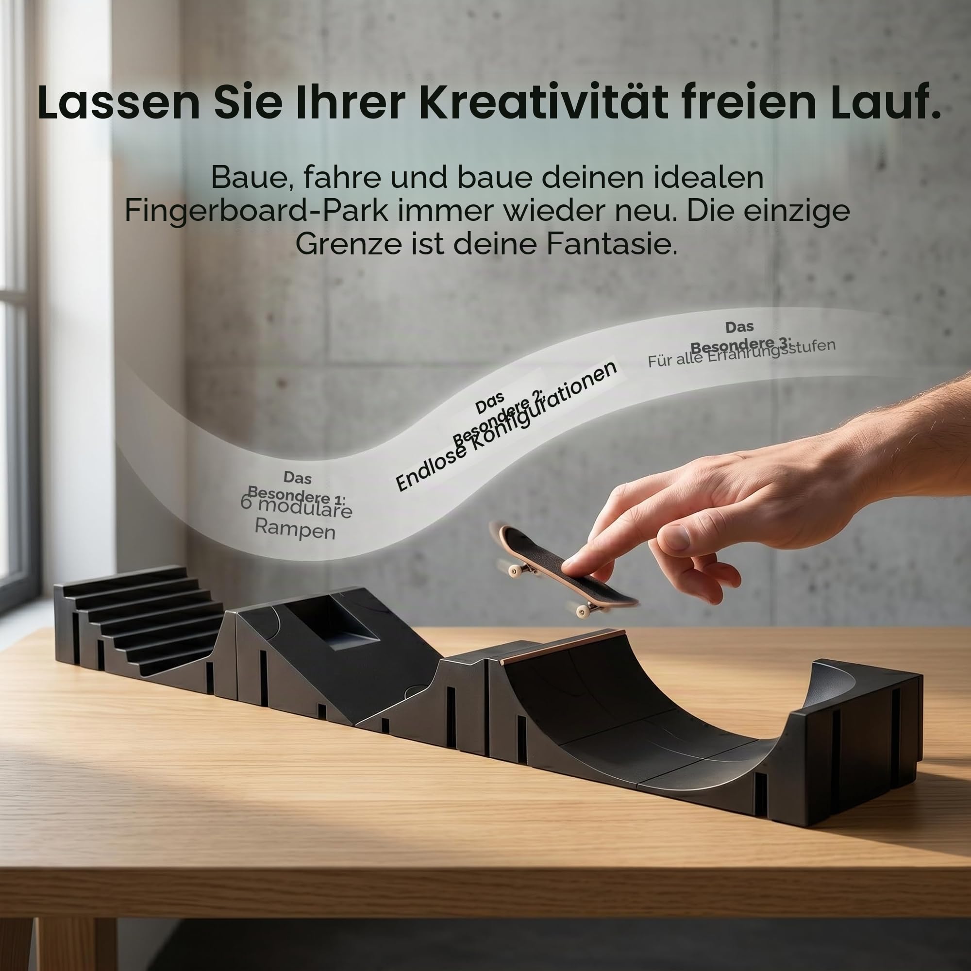 Fingerboard, Finger Skateboards Set, Fingerboard Rampe, Finger Skateboard Park, Modulares Set mit 6 Rampen, Verbindungsknöpfen, für Skate-Tricks, Kreativspiel, Geschenkidee