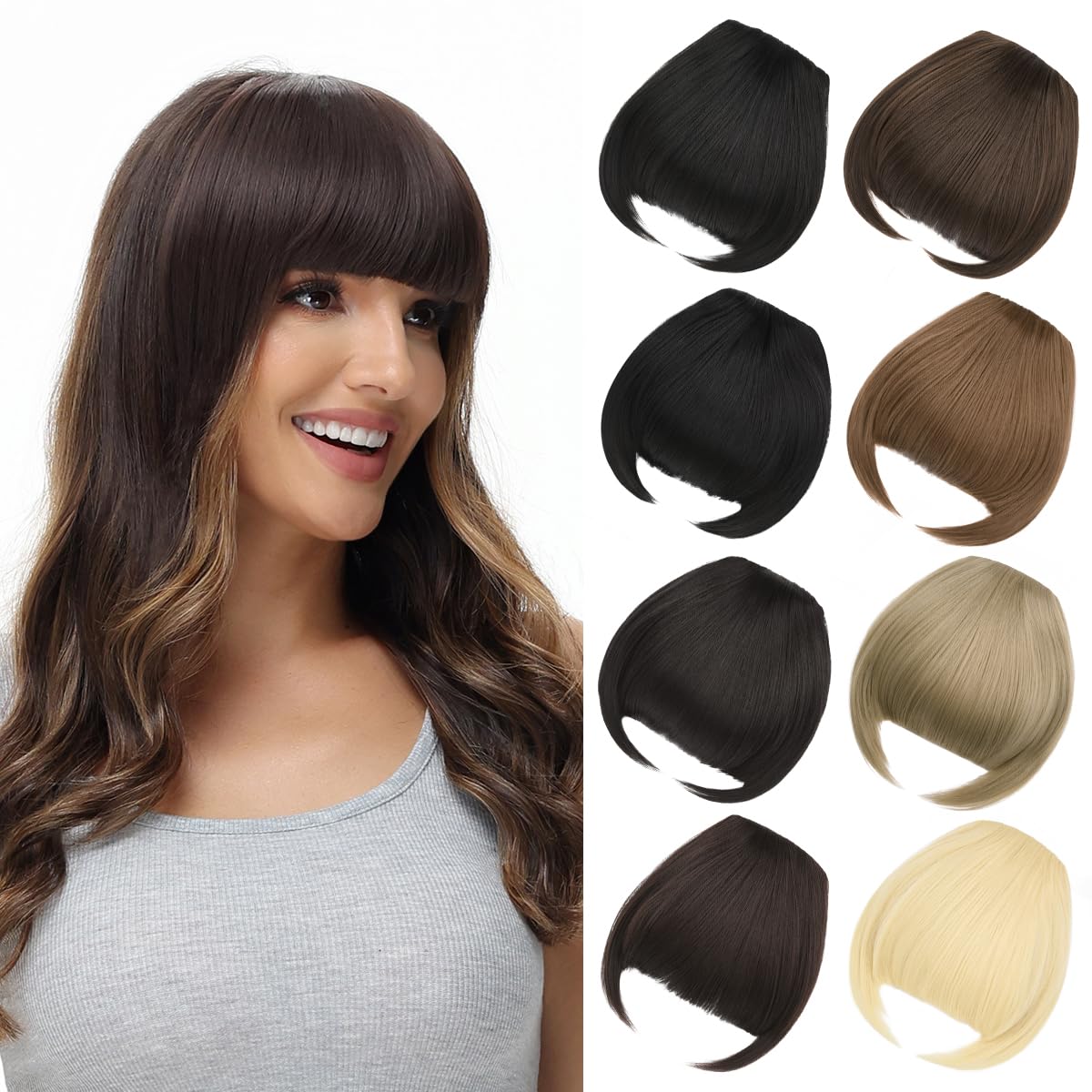 Clip in Fringe Hair Extension Brown Straight Fake fringe Clip on Bangs Hair Clip for Women Girls