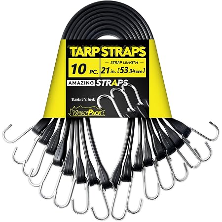 XSTRAP 20-Pack Natural Rubber Tarp Bungee Straps - Heavy Duty, Multiple Sizes, S-Hooks Included