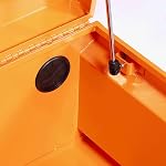 JET Jobsite Storage Box - Super Heavy Duty Steel Tool Box, Welded Piano Hinge, Cord Pass-Through for Charging, Gas Springs, Recessed Lock Housing - Hi Vis Orange
