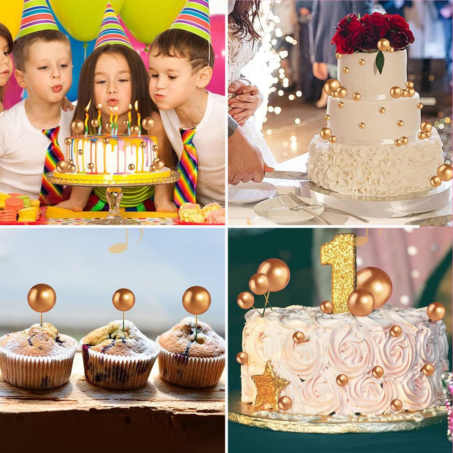 Esshogo 20 pezzi di decorazioni per torte a palline Mini palloncini Cake Topper Palline per Anniversario, Matrimonio, Compleanno, Oro