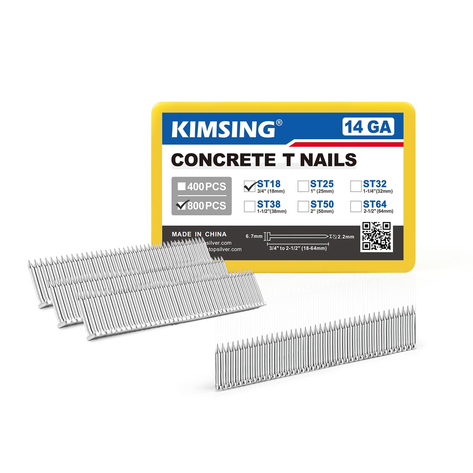 KIMSING 14 Gauge 18mm Hardened Galvanized Finish Nails, 800 PCS/Box, Concrete T-Nails, for Heavy Duty Concrete, Woodworking Nailing, Masonry