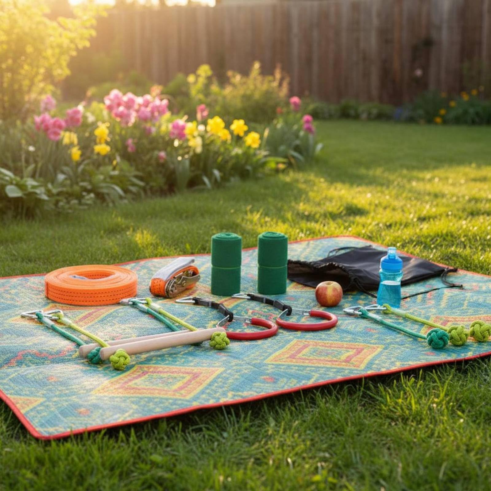 Children Balance Balance Kletterparcours Slackline Trainingsausrüstung Spielset mit Gymringen Kletterseilen Holztraversen Und Baum­Schutz aus