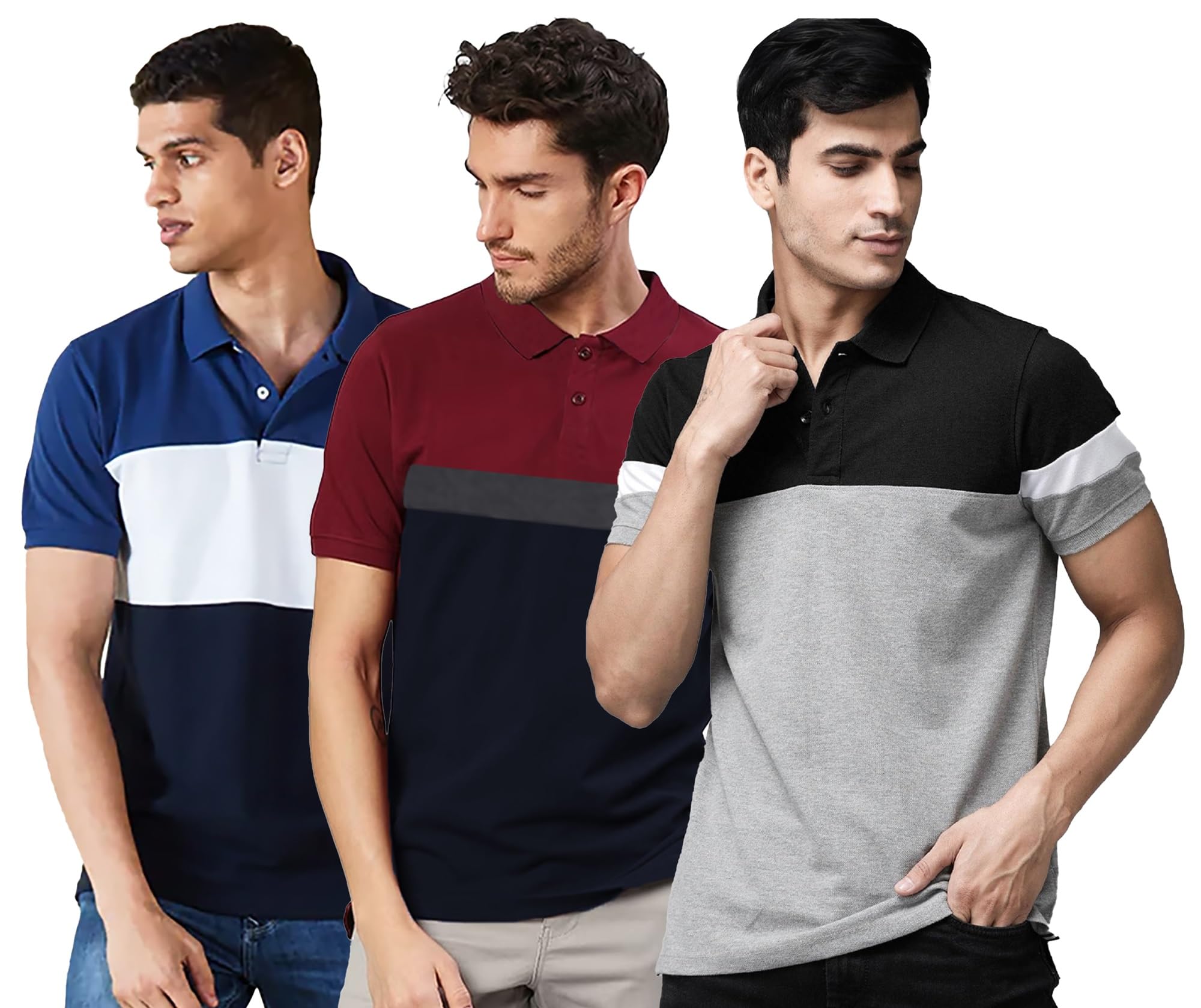 leotude Men's Regular Fit Half Sleeve Matty Polo Neck Combo T-Shirt (Pack of 3)-picture-28