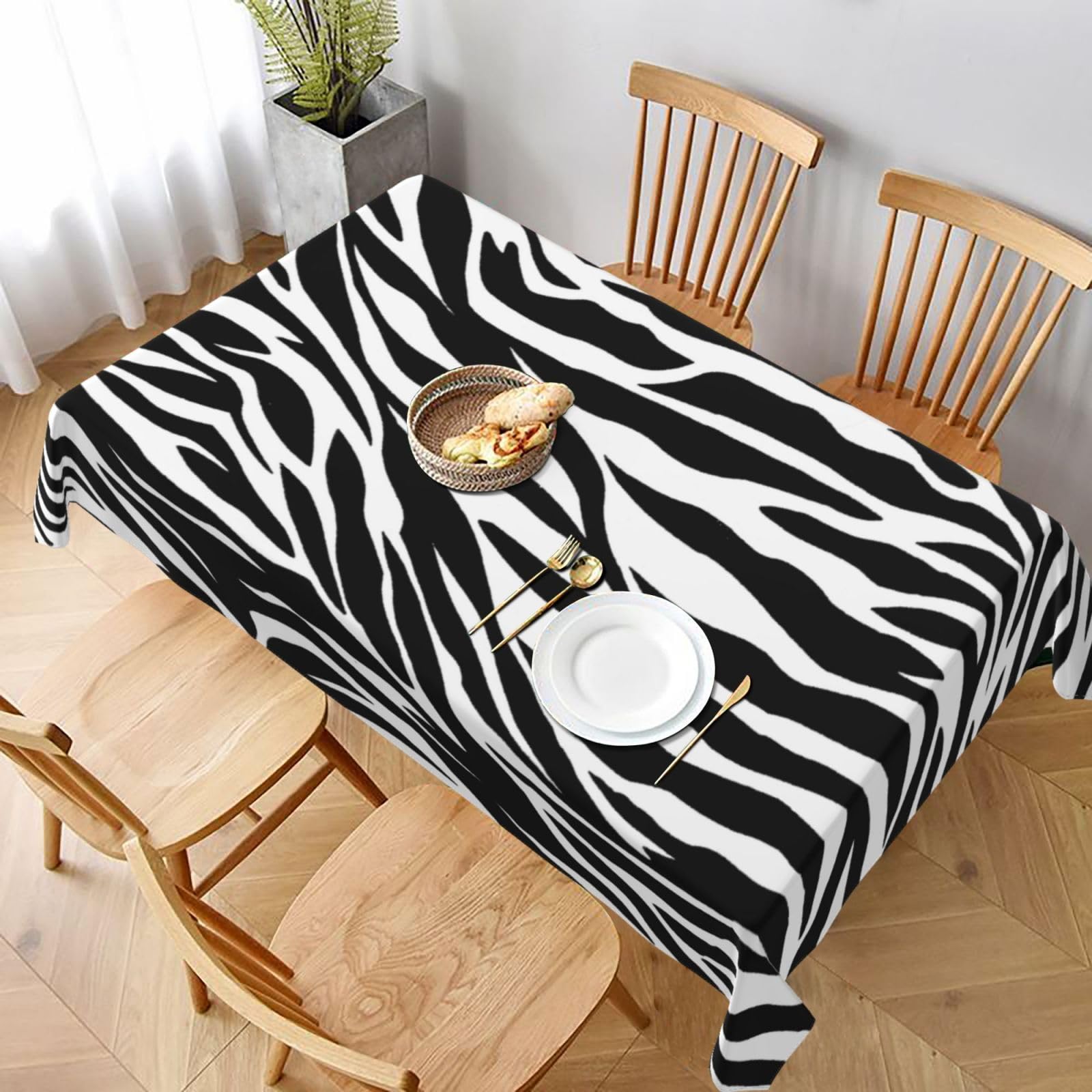 BNVSADC Zebra Print Printed Rectangle Tablecloth 228x152 CM, Water Resistant Polyester Table Cloth Decorative Fabric Table Covers for Kitchen Dining Table Parties Camping