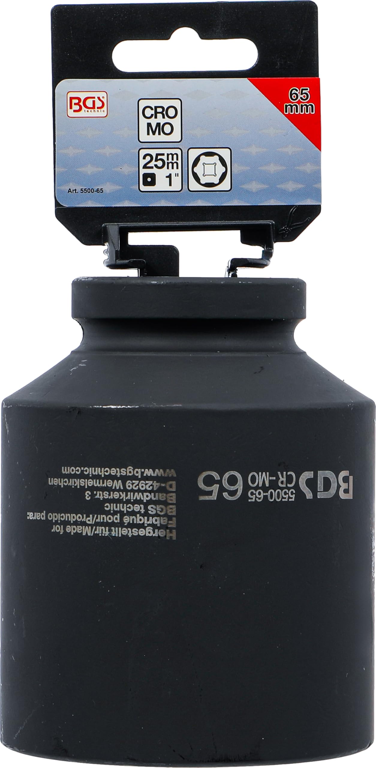 BGS 5500-65 | Kraft-Steckschlüssel-Einsatz Sechskant, tief | SW 65 mm | Antrieb Innenvierkant 25 mm (1") | Länge 115 mm | Chrom-Molybdän-Stahl | phosphatiert | Hand- und Schlagschrauberbetrieb