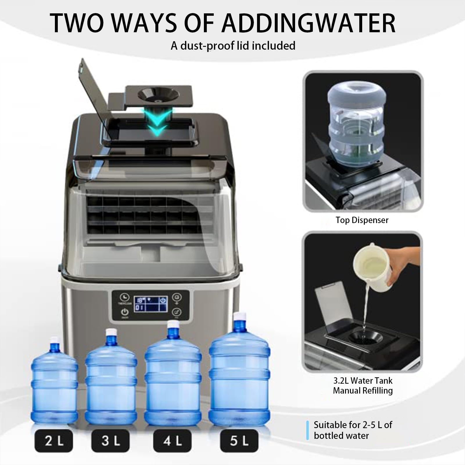 Máquina for Hacer Hielo, 24-30 Unidades/15 Minutos, 2 Tamaños de Hielo | 30-35kg/24H, Temporizador 24H, Máquina de Hielo Portátil Autolimpiante, 1,4 kg/140 Almacenamiento Grande(35kg/24H)