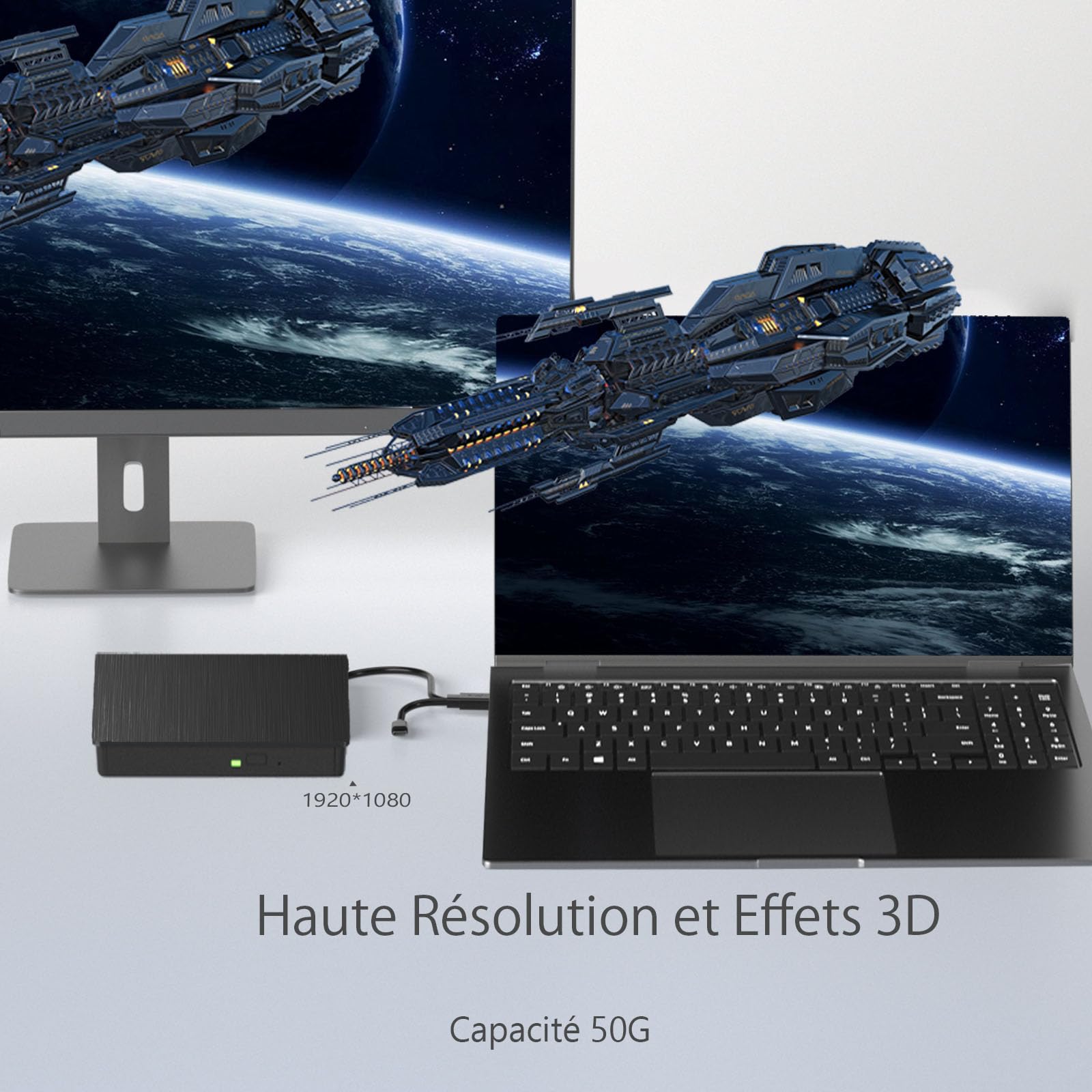 Yaeonku Lecteur Blu Ray Externe, Lecteur DVD Blu Ray Externe pour PC | Portable Plug-and-Play Graveur Blu Ray Externe, Double Interface, Utilisation Dans de Nombreux Contextes pour Windows Mac OS