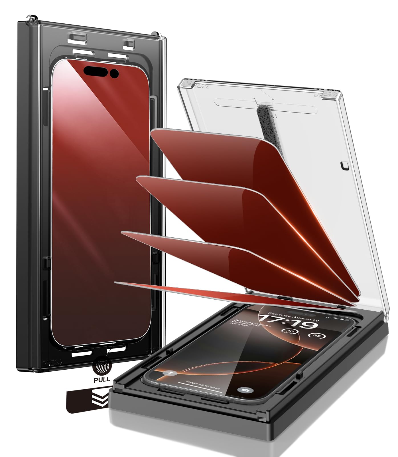 PandaShield Confezione da 4 pellicole protettive colorate per iPhone 16 Pro | Filtro privacy rosso e luce blu, anti-spia a 25°, vetro temperato 9H, vassoio di allineamento facile