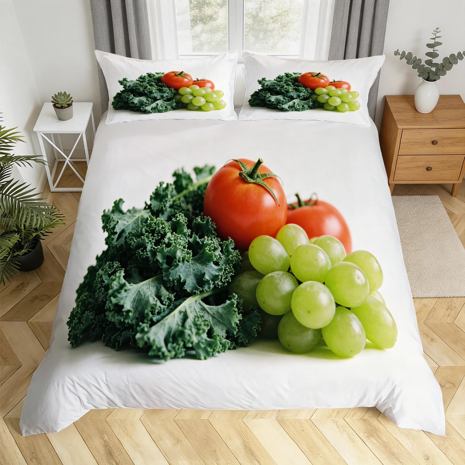 Housse de couette 240x220 cm tomates raisins avec 2 taies d'oreiller
