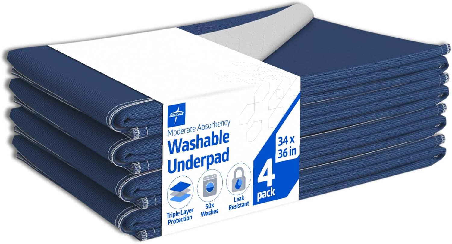 medline sofnit 300, pack of 4 large washable blue underpads, 34”x 36” for use as reusable pet pads, reusable bed pads, great for dogs, cats and bunnies 34" x 36" (pack of 4) navy
