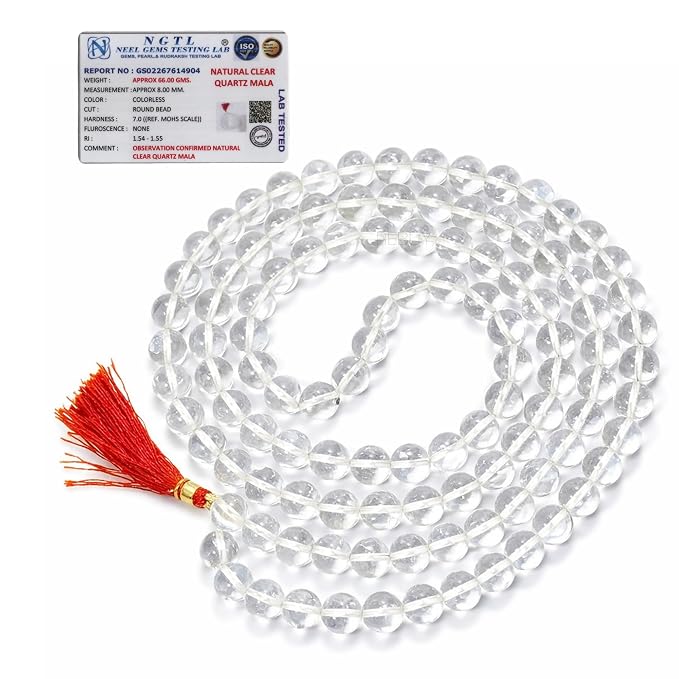 REBUY Clear Quartz Sphatik Jaap Mala For Pooja and Astrology Certified (108+1 Beads) (Bead Size : 6 mm)For Unisex Adult
