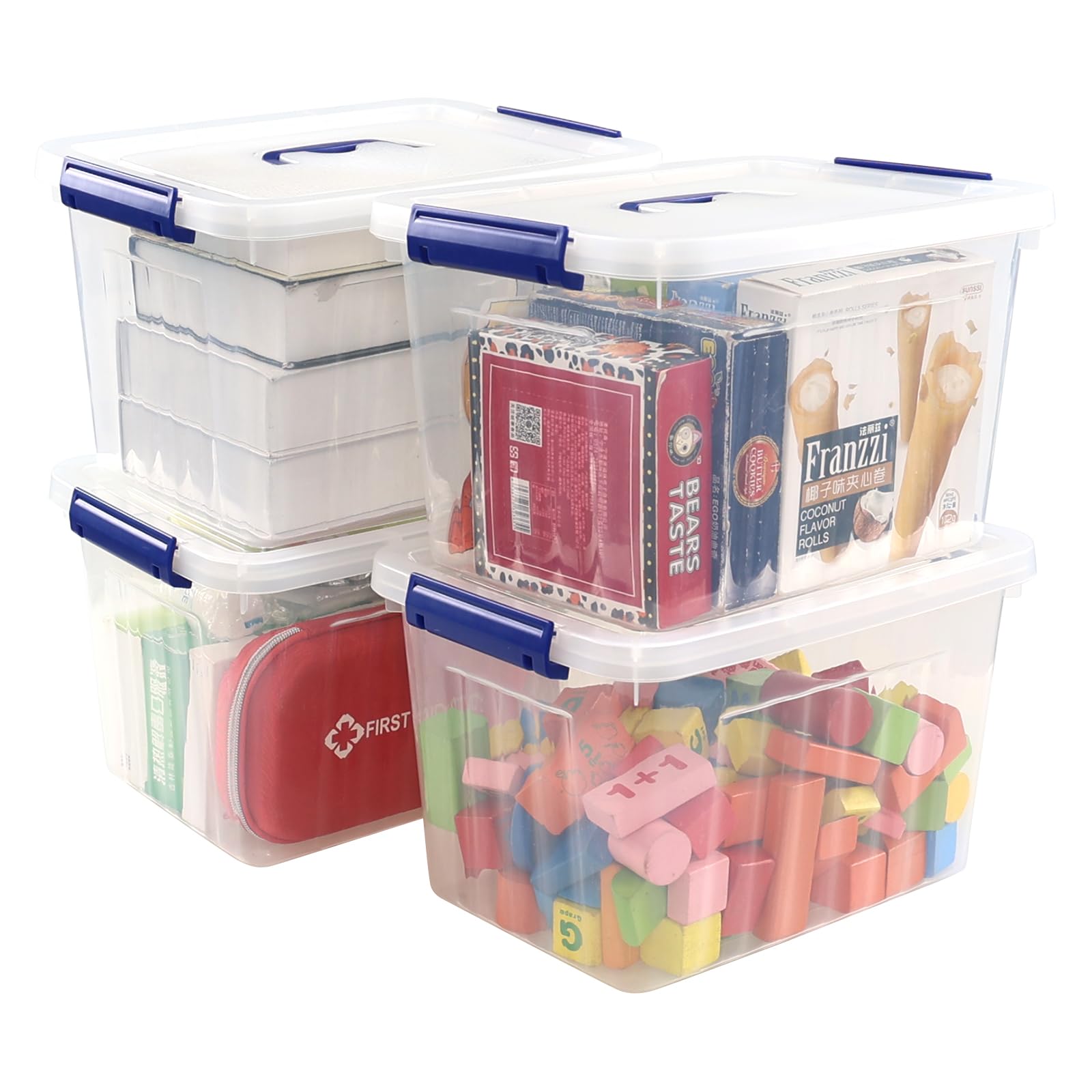 Cajas de Almacenaje Organizadoras Transparentes de 10 Litros, Cajas de Plástico con Tapas, Juego de 4