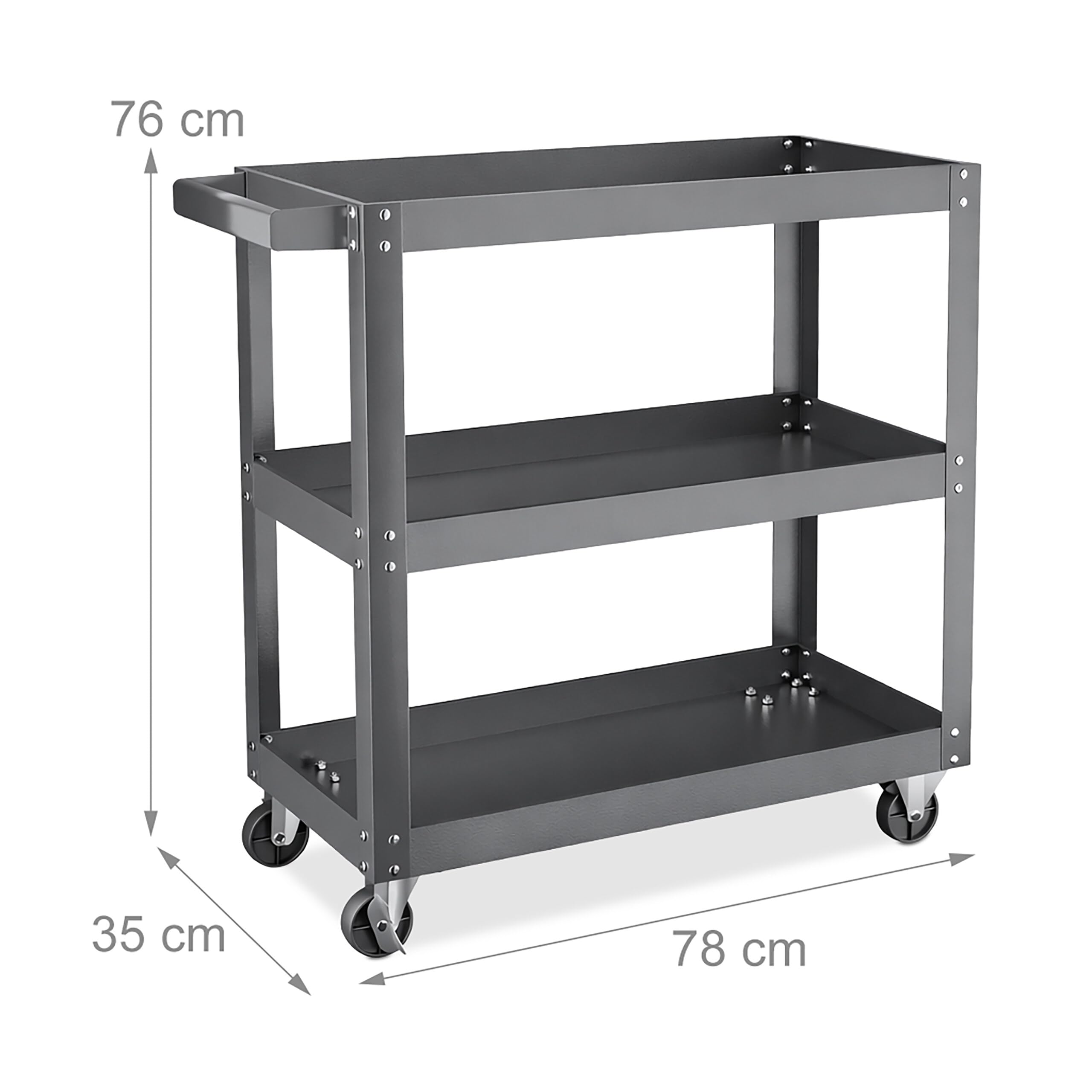 Relaxdays carrello portautensili 3 ripiani, mobile, grigio | Portata fino a 100 kg, 76x78x35 cm