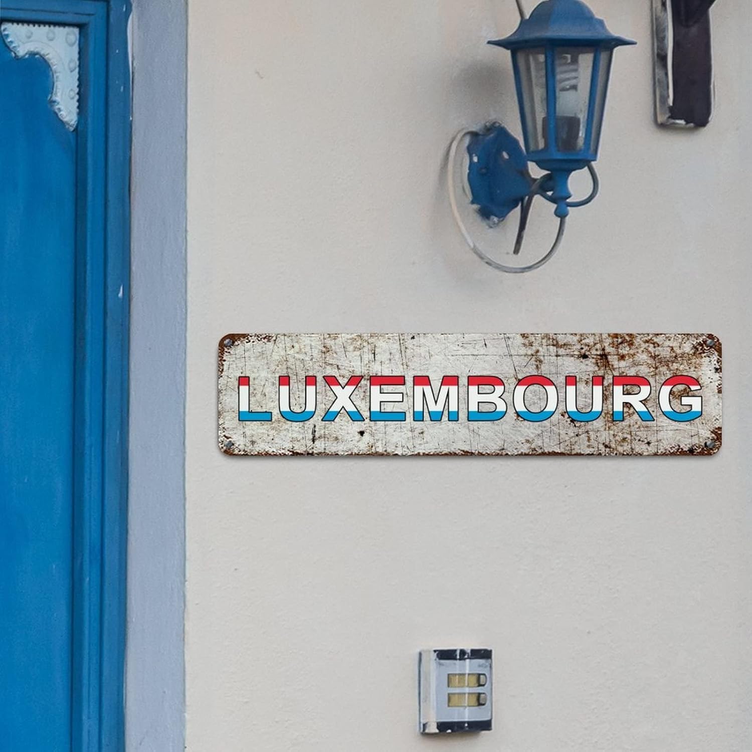 Personalized Luxembourg Street Sign Luxembourg Flag Signs Patriotic Decorations Aluminum Metal Sign Vintage Indoor & Outdoor Decor for Home Man Cave Gate Garden Bars Cafes 24x6in