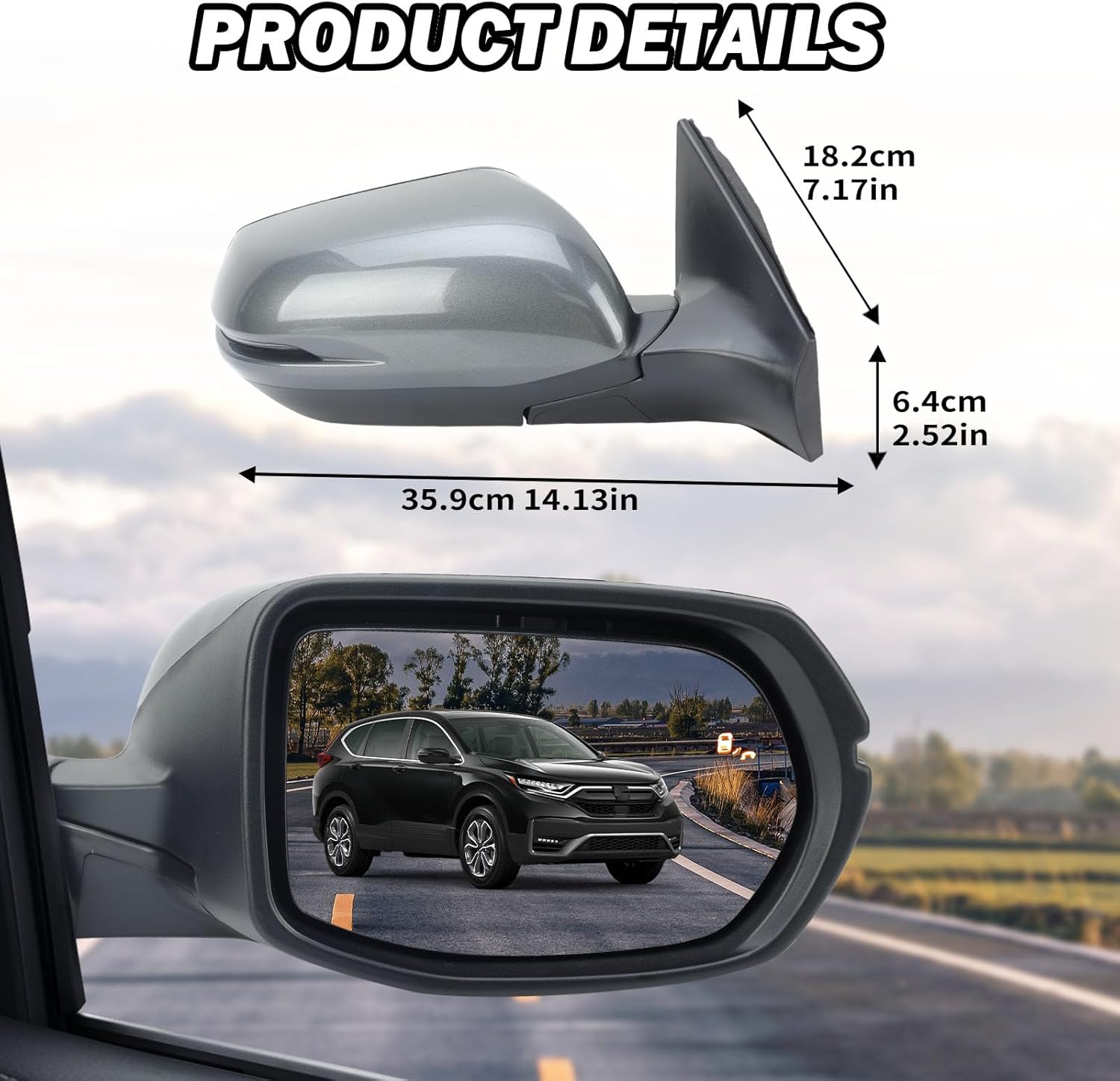 Passenger Side Mirror Compatible with Honda CR-V 2017-2022 Rear View Mirror with with Heated Blind Spot Detection Turn Signal Manual Folding （Modern Steel Metallic）