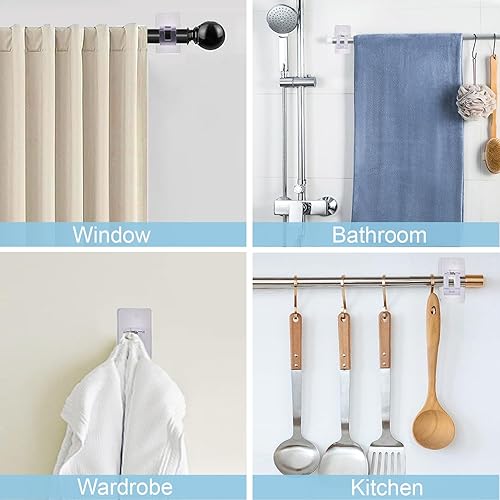 Miniatura 5 de 4 soportes para barra de cortina, sin taladro, soportes autoadhesivos para cortineros, de plástico transparente, sin taladrar, gancho para barra de