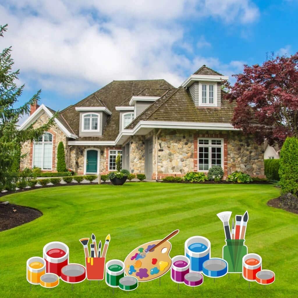 VictoryStore Yard Decorations - Accessories Outdoor Yard Signs 2 Stakes Included Per Sign, 9pcs (Art Themed AC3)